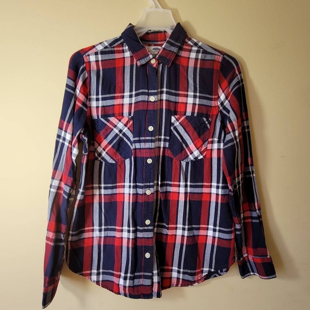 Old Navy Red and Blue Button Down Shirt Classic Plaid Size Small